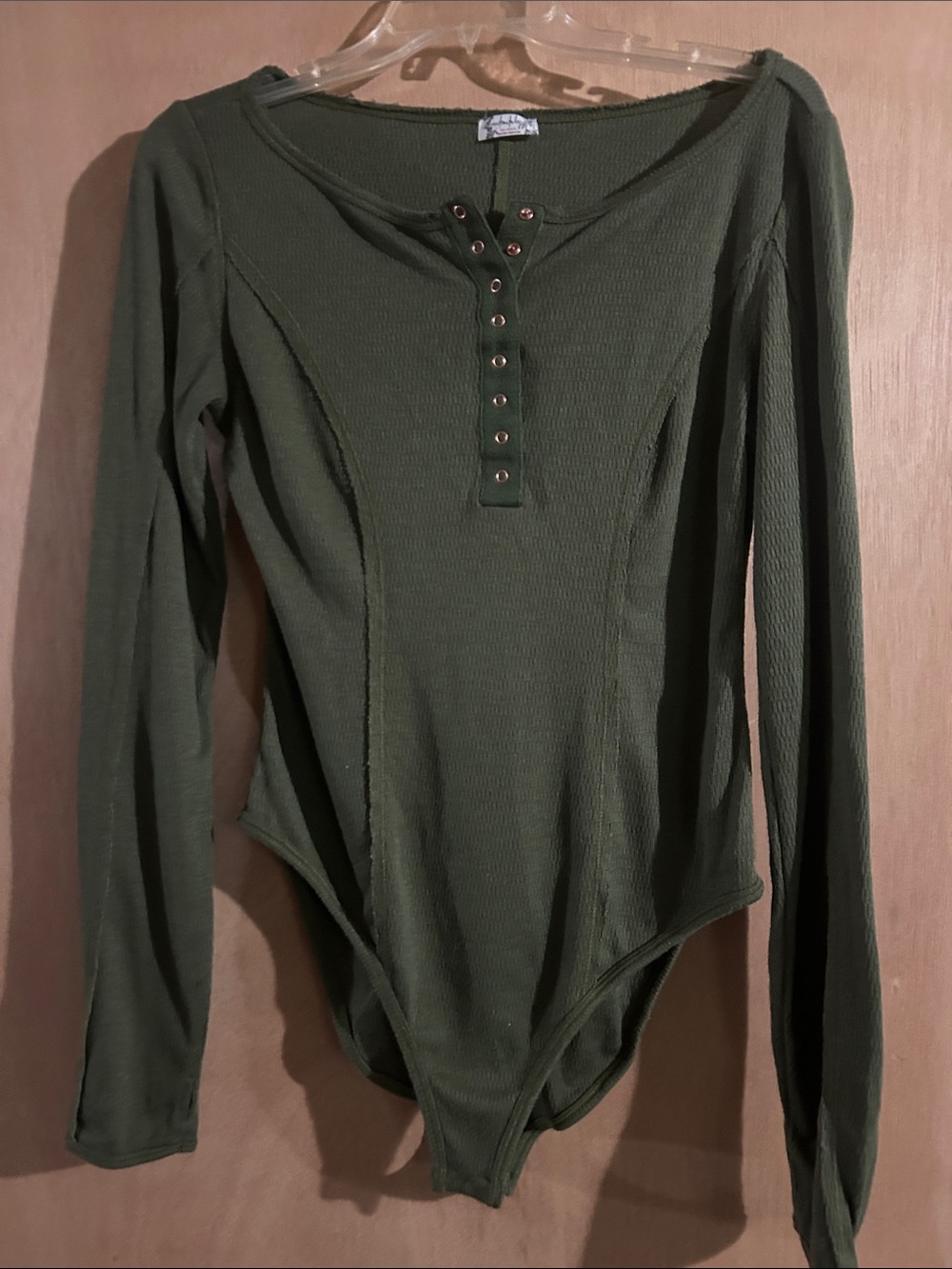 Free People Long-Sleeve Olive Green Henley Bodysuit